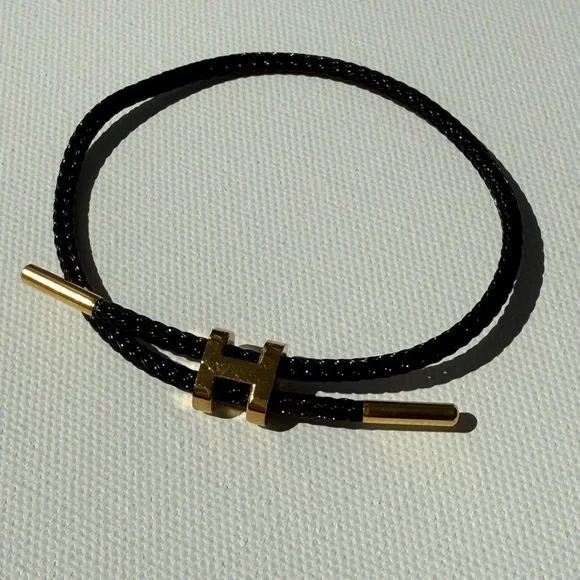 Unisex Black ⚫️ Rope Stainless Steel Pull H Bracelet - Picture 7 of 10